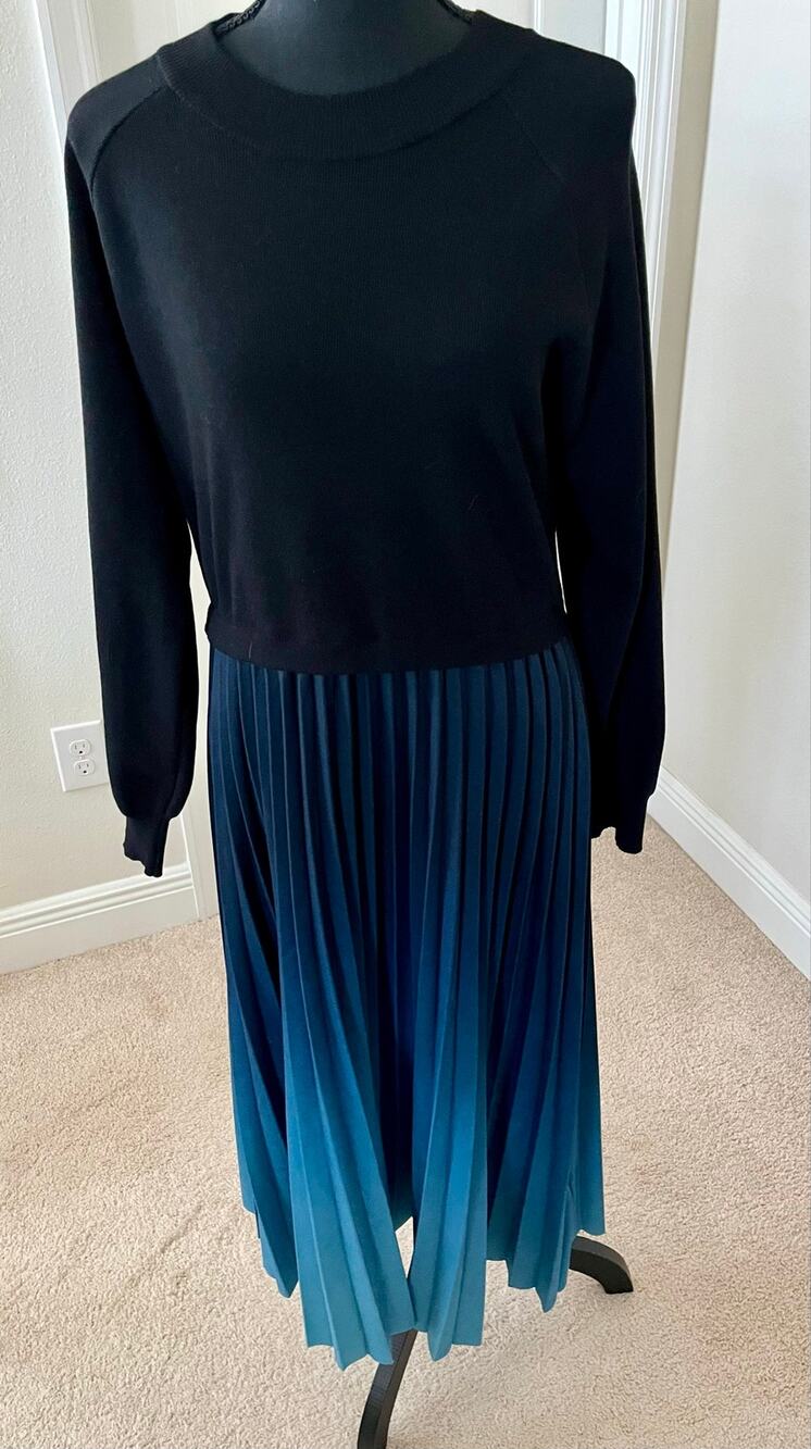 Nanette Lepore Black Long Sleeve Sweater Ombré Pleated Midi Dress XL